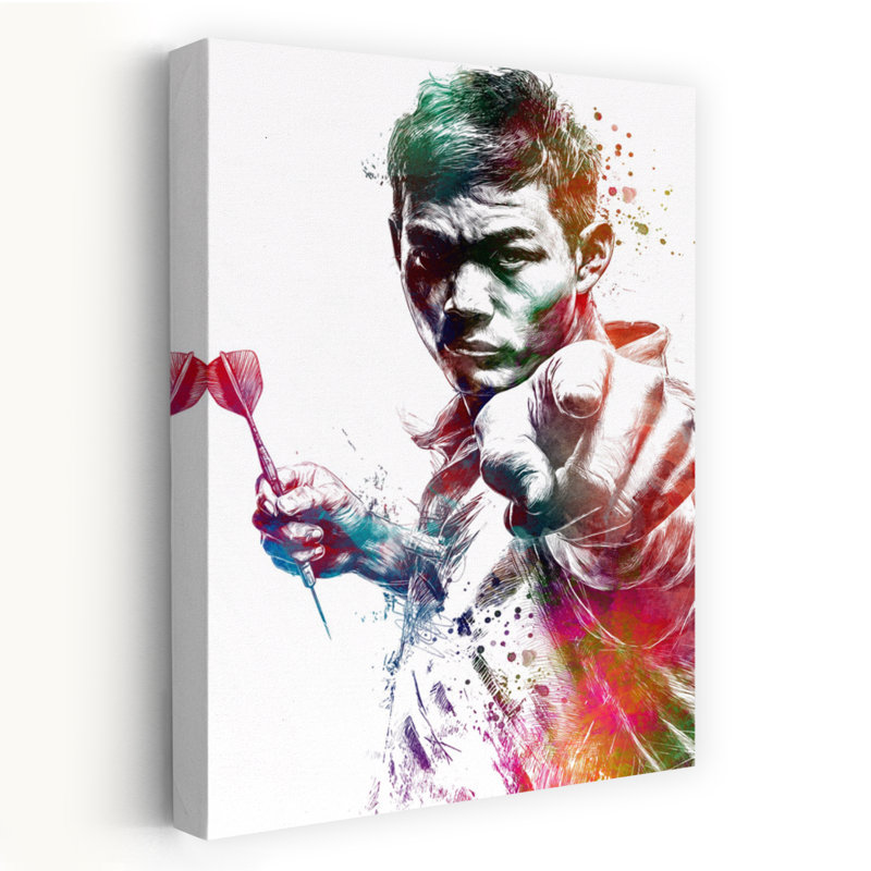 «Vibrant Dart Player Focus», art mural moderne et vibrant, H 36 po x l 24 po