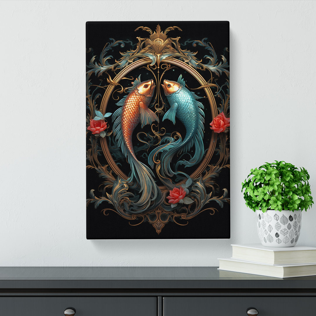 Pisces Fish Zodiac Victorian Art - Wrapped Canvas