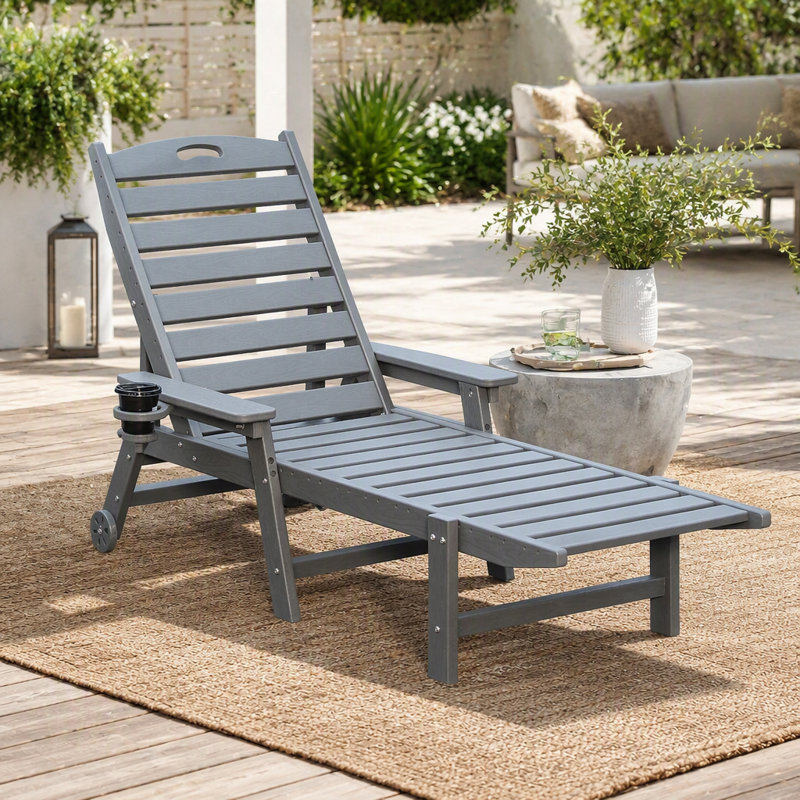 Chaise longue d'extérieur avec dossier réglable à 4 positions pour le patio, la piscine et la terrasse, Gris