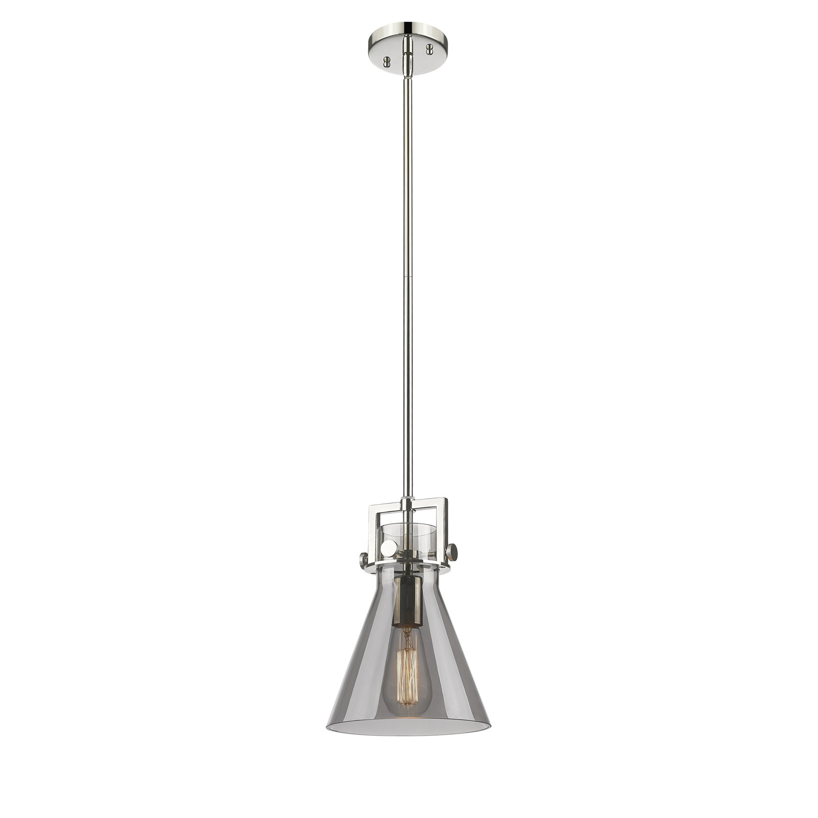 Coterie Single Light Glass Dimmable Pendant, Plated Smoke, Polished Nickel, 11.38" H x 8" W x 8" D