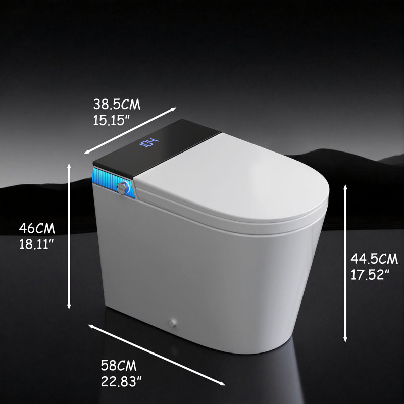 Smart Toilet With Manual Lid, Detachable Spray Nozzle, Heated Seat, Led Display, Night Light, Adjustable Water Pressure, Remote Control, Warm Air Drying, And Multiple Wash Modes For Home, Hotel, And Office