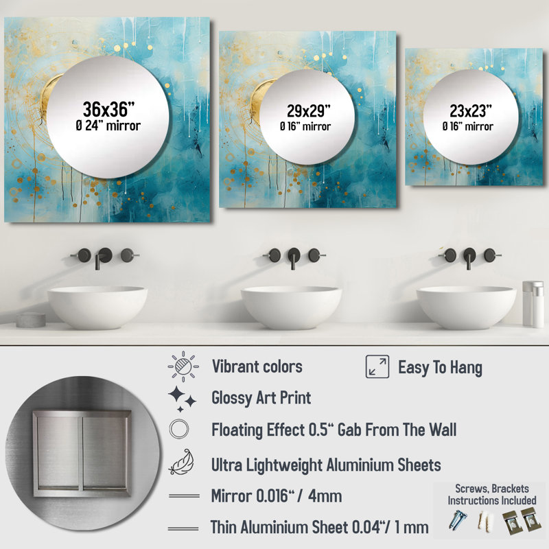 Demasky - Art mural miroir carré abstrait pour salle de bain, 29 po x 29 po