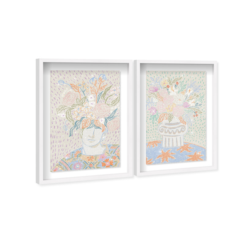 Summer Flourish Set Shadowbox Floral & Botanical Print by Oliver Gal, Black Frame, 10 x 15, 51"H x 35"W, White Shadowbox
