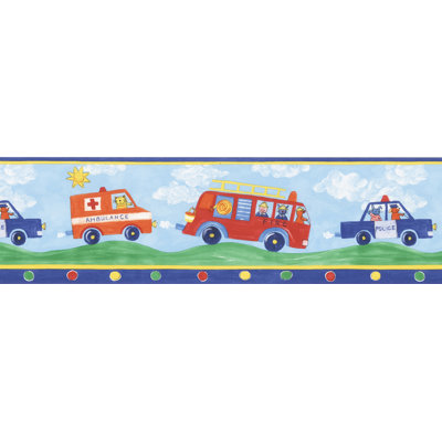 Papier peint à bordure 33 pi x 20,5 po Kids World Fire Engines Fire Truck