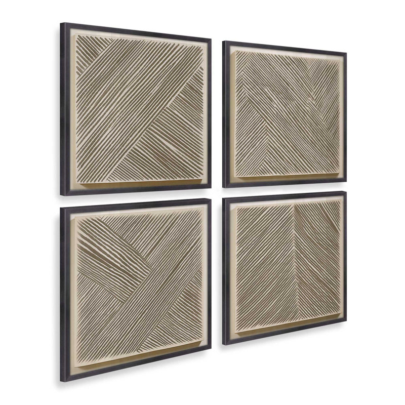Ensemble de 4 impressions sur toile dans un cadre en érable Modern Modern Illusion, 20 po x 20 po, Zinc patiné