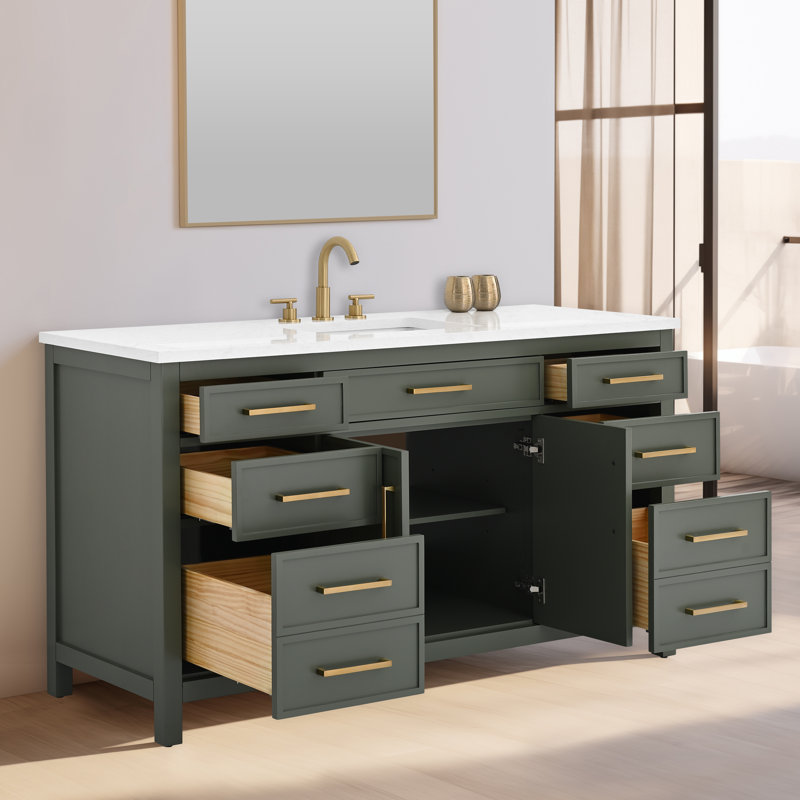 Wenniah 60" Single Vanity, Vintage Green/Brushed Bronze