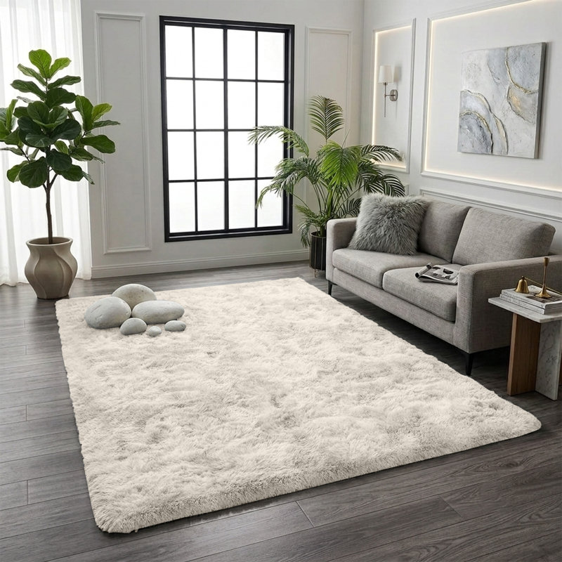 PLUSH Fluffy Shag Area Rug | Ultra Soft Cream Faux Fur | Cozy & High-Pile, Rectangle 50 x 80 cm
