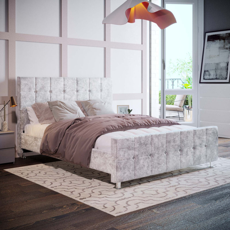 Raul Upholstered Bed Frame, Crushed Velvet Silver, Kingsize (5')	