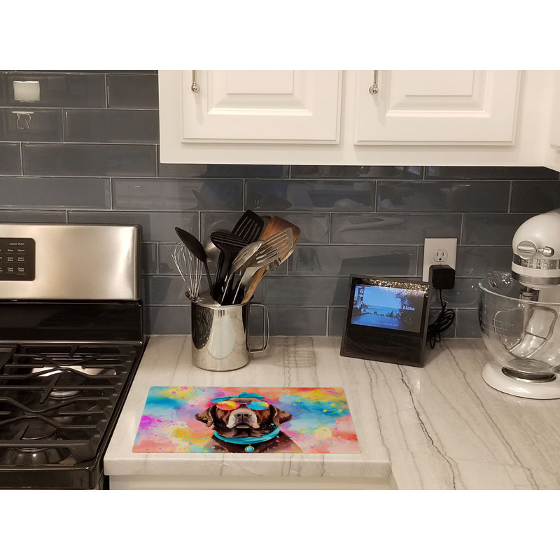 Chocolate Labrador Hippie Dawg Glass Cutting Board Large