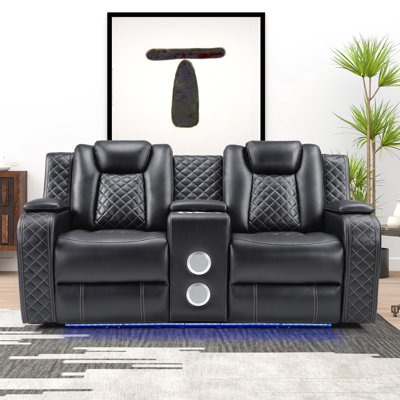 Lamica 73.2''W Breathable Leather Dual Motor Power Reclining Loveseat Sofa with Bluetooth Speaker