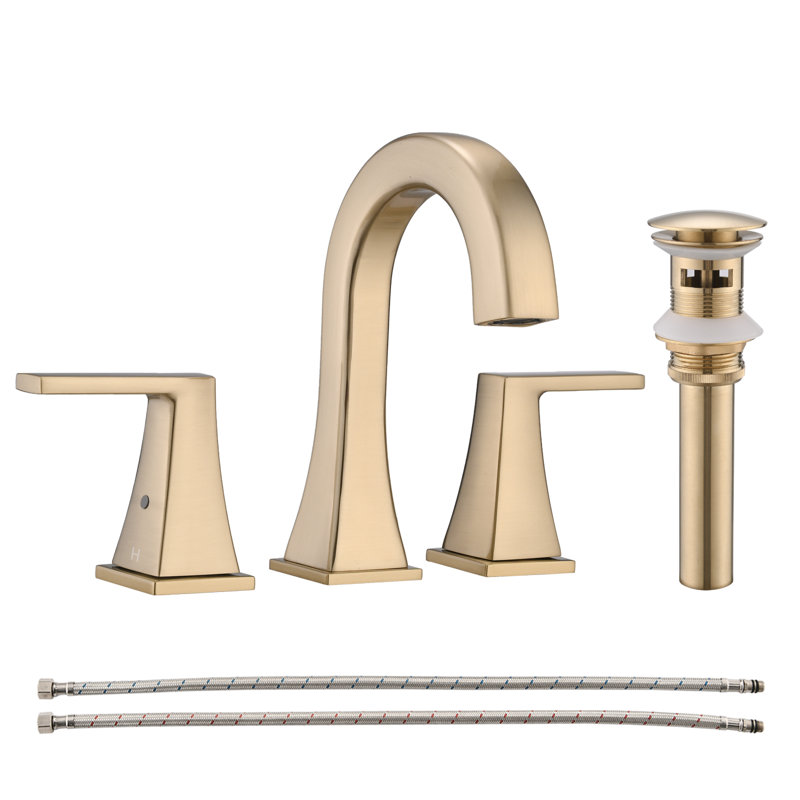 Robinet de lavabo de salle de bain à large entraxe avec bonde escamotable, Or