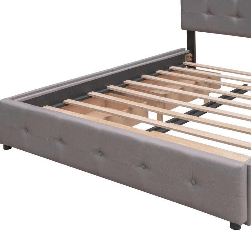 Upholstered Platform Bed With 2 Drawers And Twin Xl Trundle In Delicate Gray Storage- &, Full, Light Gray