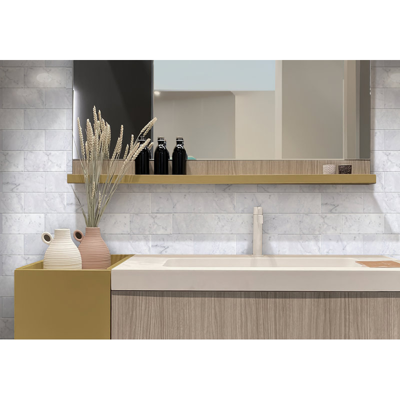 3 x 6 Bianco Carrara Marble Look Subway Tile