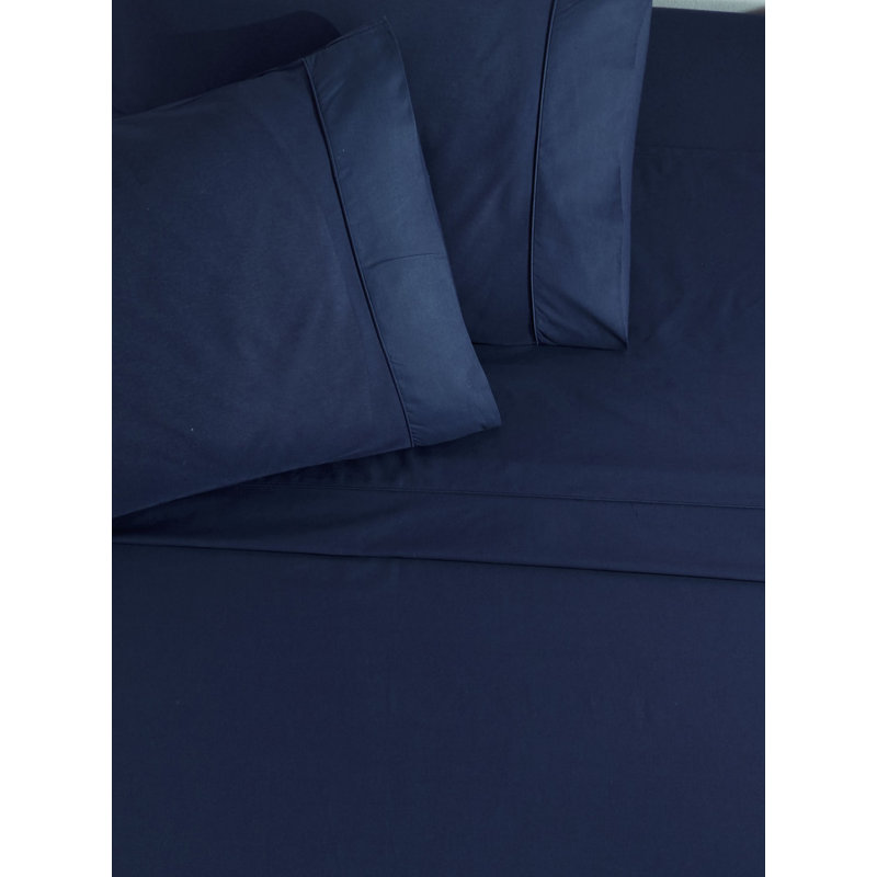 Ensemble de draps en coton Ranforce, Marine, Ensemble de draps et de 2 taies d'oreiller pour tr