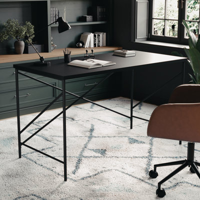 Martha Stewart Maddox Wood Grain Parsons Desk with Metal X-Frame