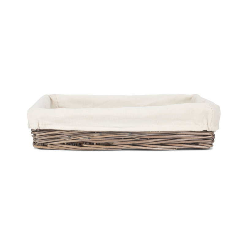 Wicker Storage Tray Basket with Lining, 7.5cm H x 32cm W x 22cm D