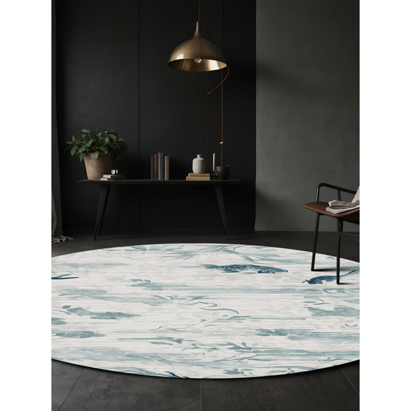 Machine Washable Gray Area Rug, Round 8'