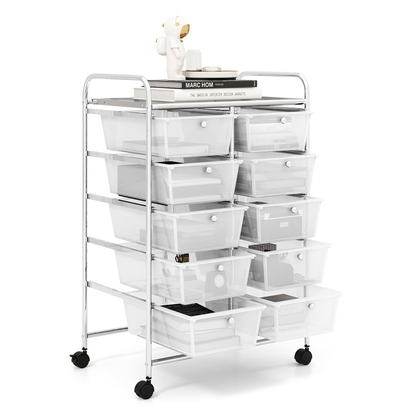 Milin 10 Drawer Storage Drawer with Locking Wheels, Clear
