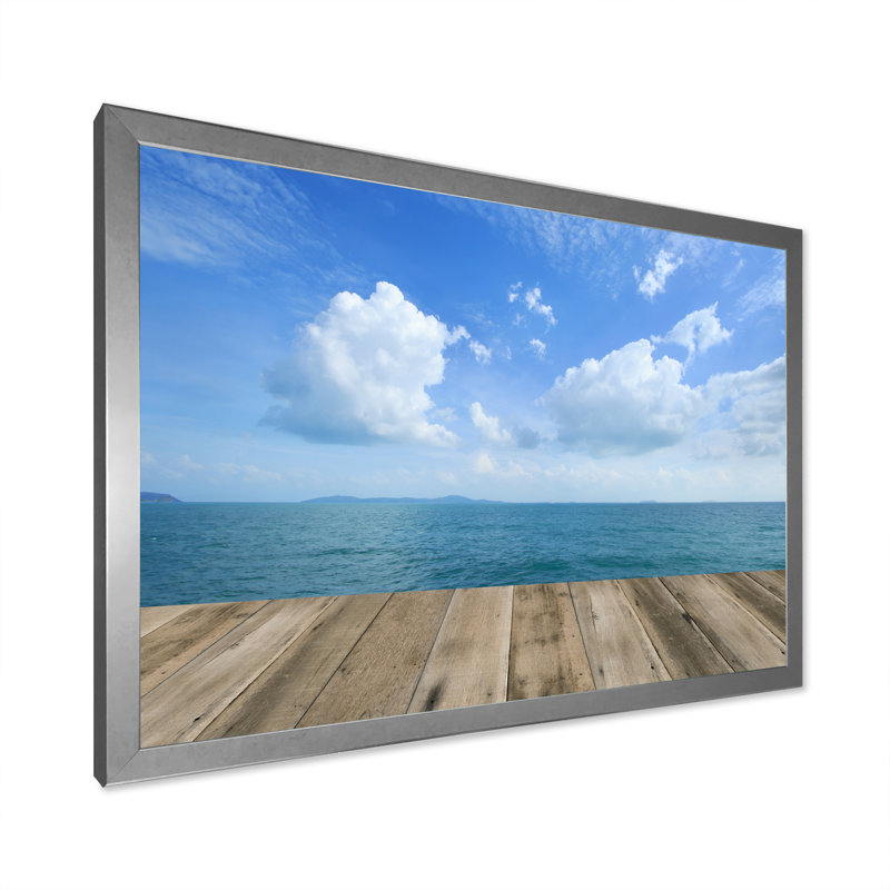 «Wood Deck On Tropcial Sea», reproduction sur toile, Cadre de coin argenté fermé, H 12 po x l 20 po x P 1 po