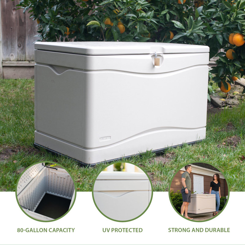 Lifetime Water Resistant Plastic Lockable Deck Box, Desert Sand, 80 Gallon