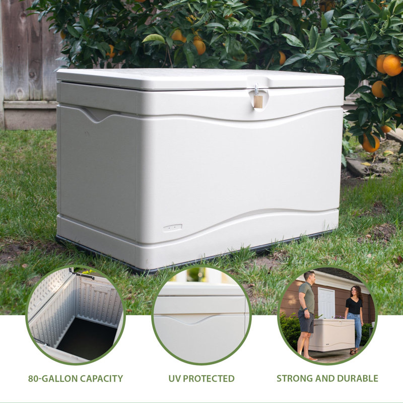 Lifetime Water Resistant Plastic Lockable Deck Box, 80 Gallon, Desert Sand