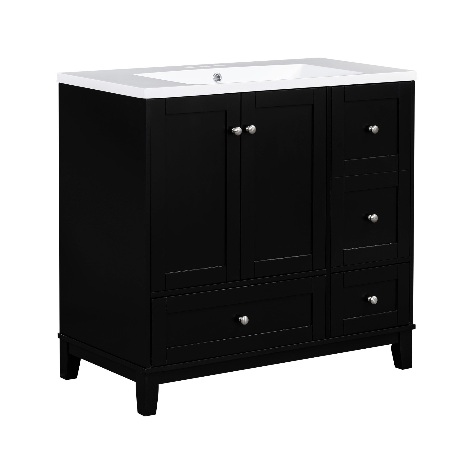 LOONGFIELD 36 Inch Modern Bathroom Vanity With USB Charging, Two Doors