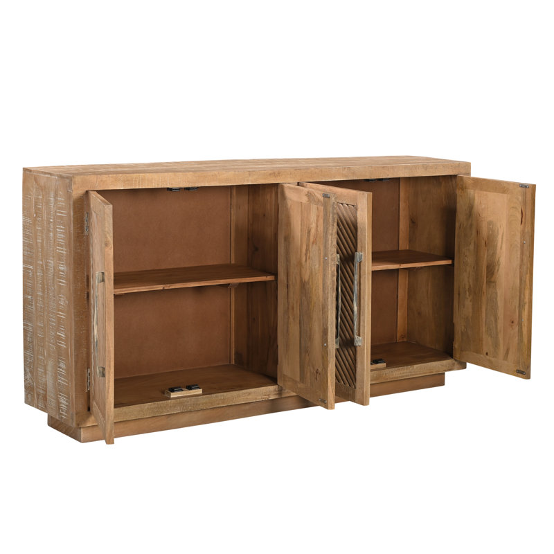 Buffet en bois massif sculpté à 4 portes Josiane, Brun