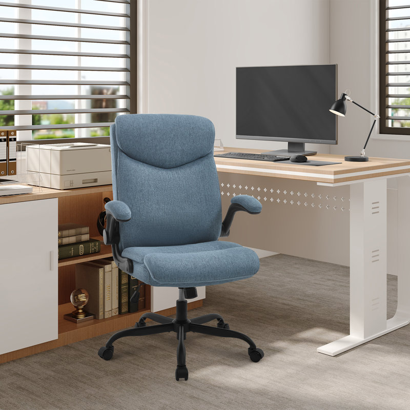 Office Chair, Executive Chair, Ergonomic Chair, Tilting Function, Headrest, Folding Armrests, Padded Seat, Blue