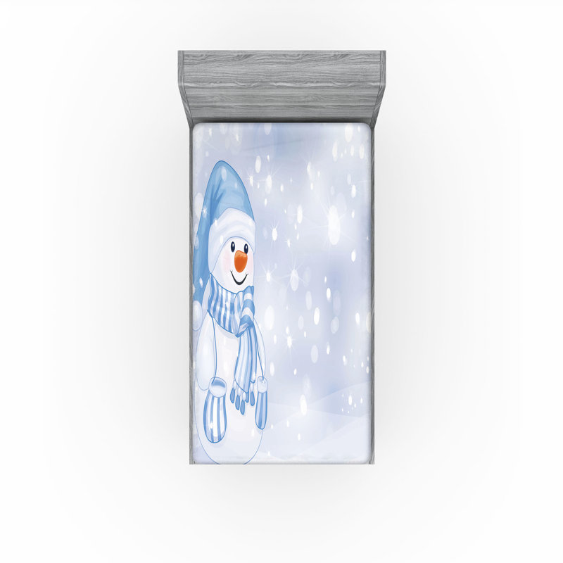 Ensemble de 2 draps-housse Ambesonne Winter Snowman, Twin Fitted Sheet