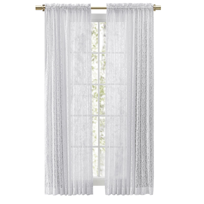 Elainah Premium Lace Semi-Sheer Rod Pocket Curtain Panel, White, 54" W x 84" L