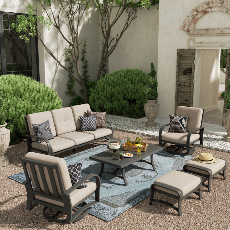 Chamber 6 Piece Aluminum Conversation Sofa Seating Group with Sunbrella® Cushions