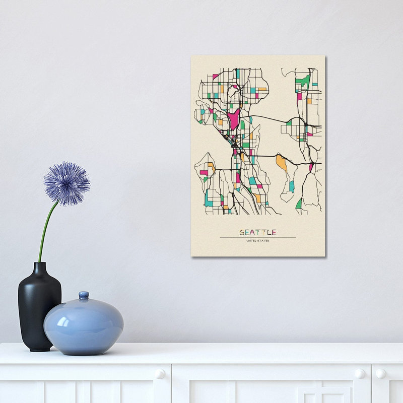 Seattle, Washington Map by Ayse Deniz Akerman - Wrapped Canvas Gallery-Wrapped Canvas Giclée, 30.48 cm H x 45.72 cm W