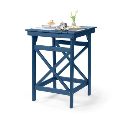 HDPE Outdoor Bar Table, 41" Adirondack Outdoor Bar Height Table, Weather Resistant HDPE Patio High Top Pub Table, Square HDPE Patio Bar Tables for Gar