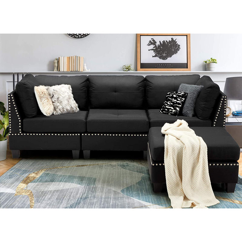 2 - Piece Upholstered Corner Sofa, Black