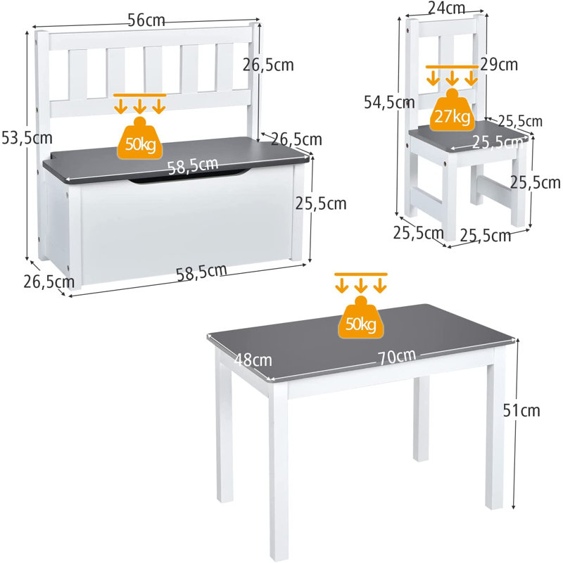 Dunstable Kids 4 Piece Rectangular Play Or Activity Table and Chair Set, Gray