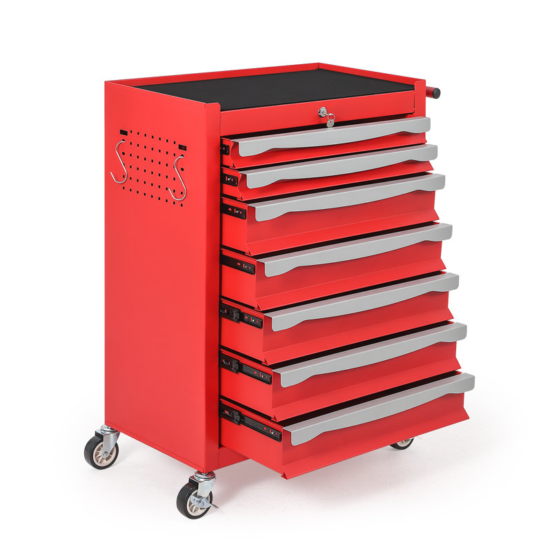 Coffre à outils à 5 tiroirs, chariot à outils roulant, armoire de rangement pour outils de grande capacité avec verrous à clé et tiroirs, boucle à maillons, et peut être combiné à un grand ensemble d'armoires, pour garage, atelier, entrepôt