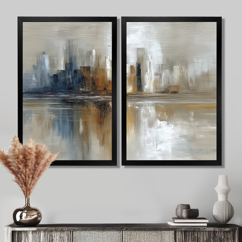 Sunrise Rays Over Chicago Skyscrapers - Cityscape Large Wall Art, Blue Cityscape, reproduction sur toile 2 pièces, Noir