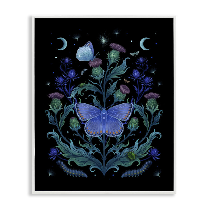 Thistles & Insectes at Night, estampe numérique, conception par Episodic Dessins, Encadrement giclée blanc côtier