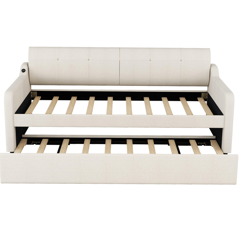 Lit de jour simple avec couchette et fonction de charge - beige