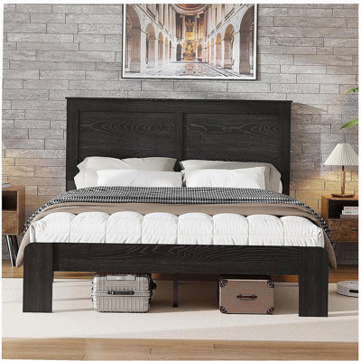 Bed Frame King Size, Wood Platform Bed Frame , Noise Free,No Box Spring Needed and Easy Assembly Tool,Large Under Bed Storage,Dark Black