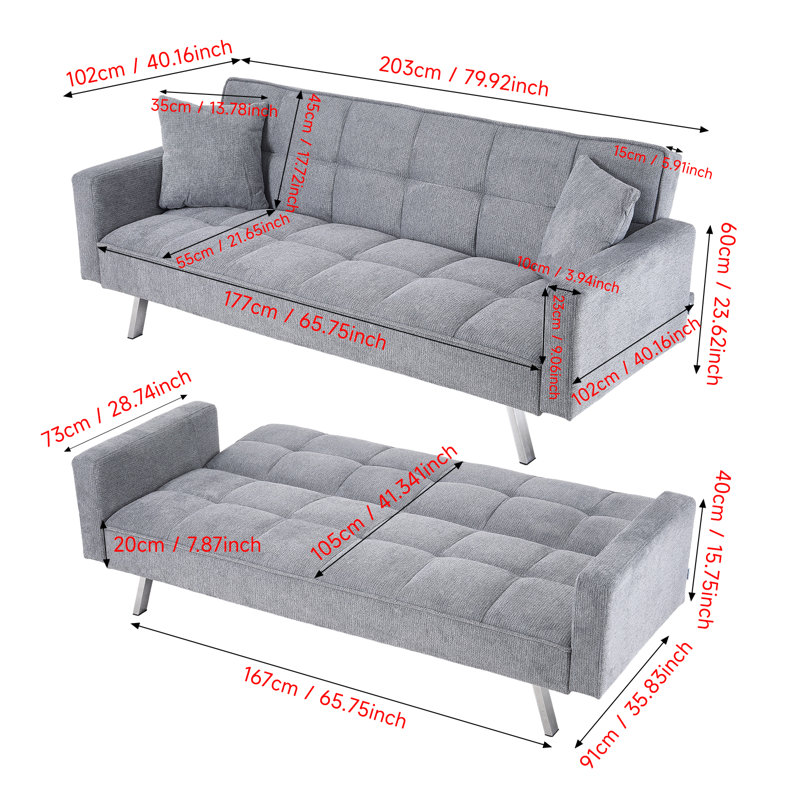Single 202cm Upholstered Convertible Sofa