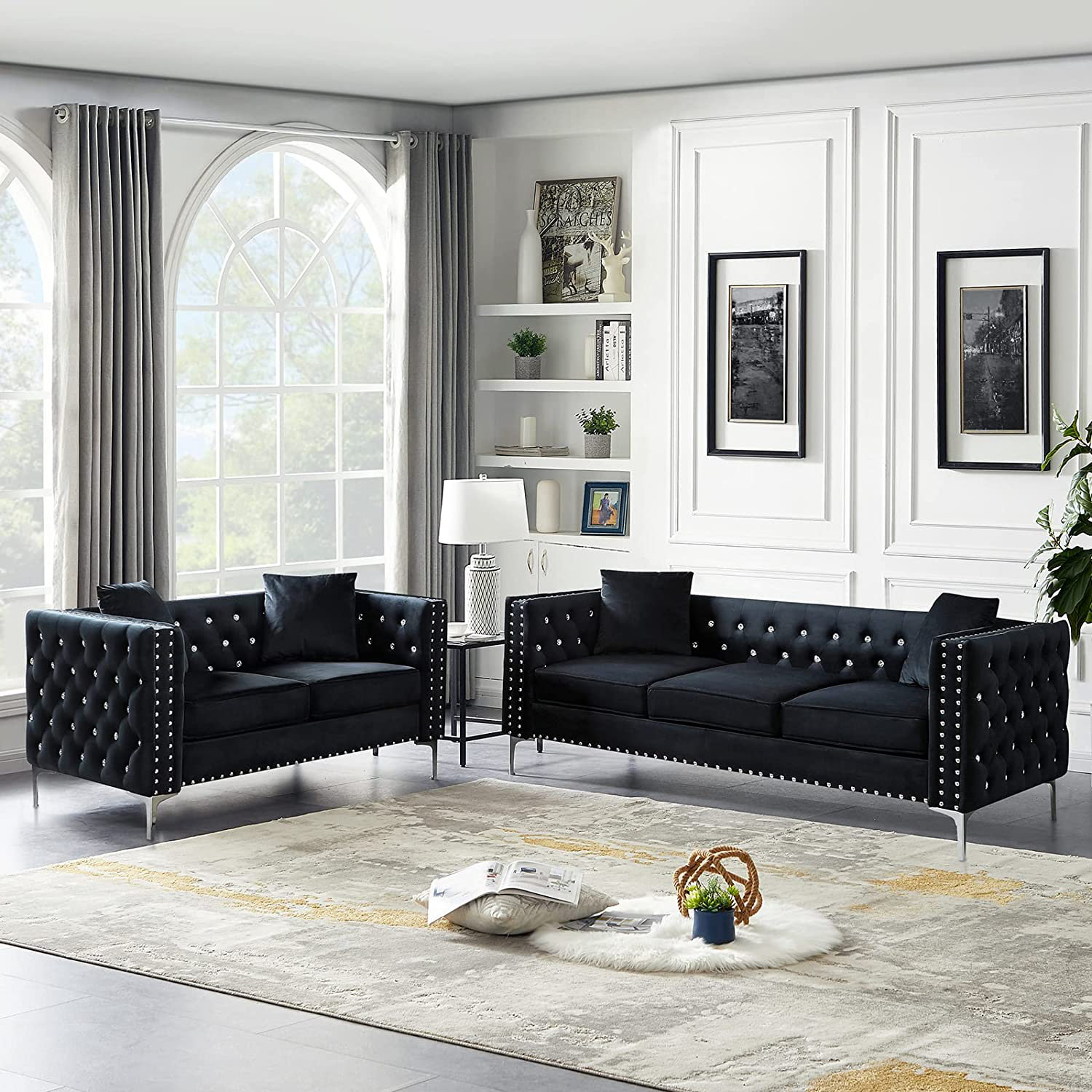 Juliette Black Velvet Sofa & Loveseat – Texas Furniture Clearance