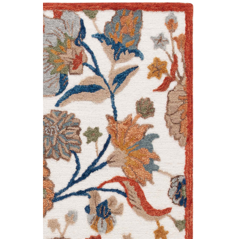 Schwenksville 759 Hand Tufted Wool/Cotton Floral Indoor Use Only Rug in Ivory/Green, Rectangle 3' x 5'
