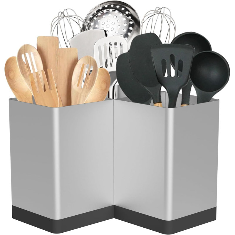 Porte-ustensiles de cuisine extra large en métal argenté, à poser sur le comptoir, à placer dans un coin ou au mur, pouvant contenir jusqu'à 40 ustensiles. Économiser de l'espace et nettoyer facilement. Style campagnard.