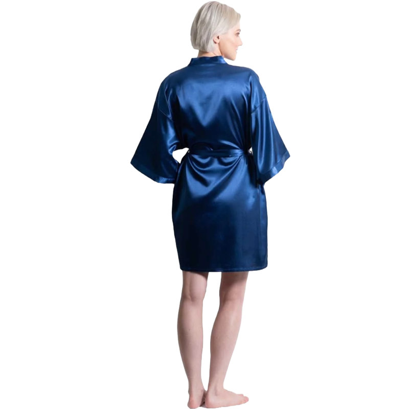 Peignoir en satin avec poches Quindy, M / G, Bleu marine