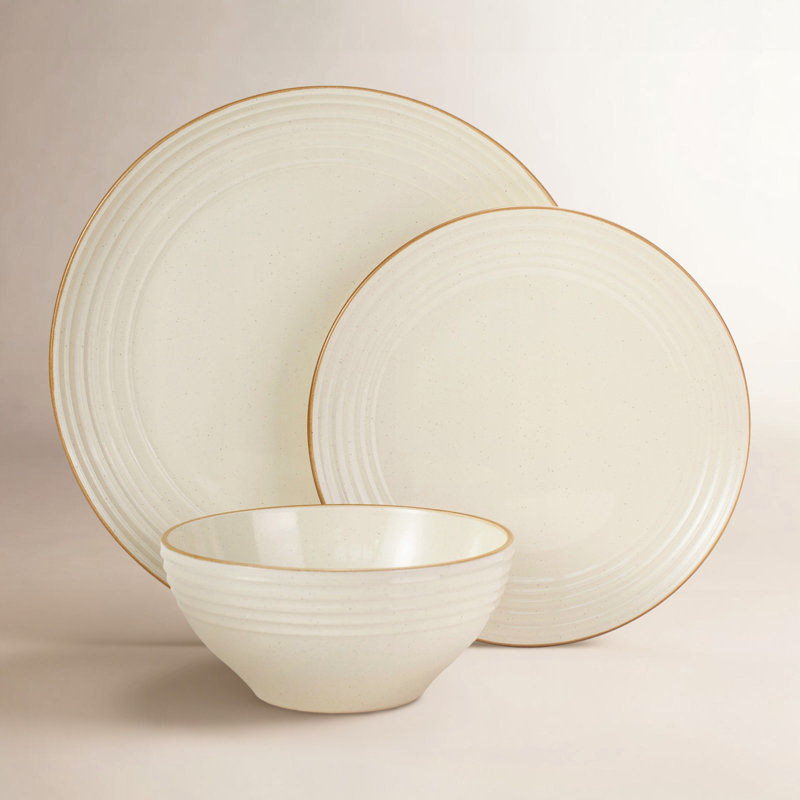 Service de vaisselle 12 pièces Granduca, ensembles de vaisselle pour 4, Blanc vanille