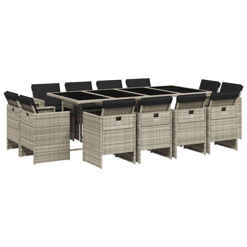 Patio Dining Set with, Light Grey, Black, 73cm H x 220cm W x 106cm D