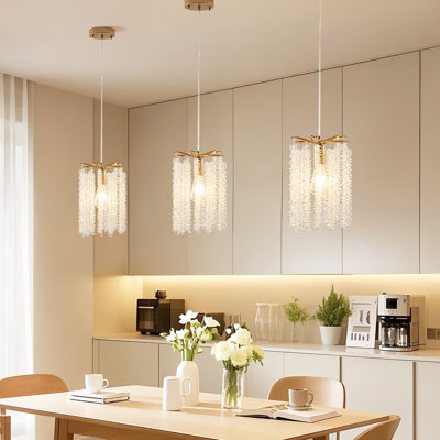 Furnary 3-Light Crystal Beaded Pendant Lights, Adjustable Height, for Kitchen Island, Dining Room, Hallway