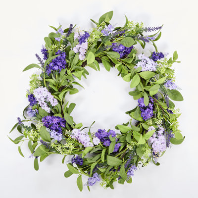 Couronne de lavande artificielle 24 po et feuilles vertes sur base de brindilles naturelles 24 po