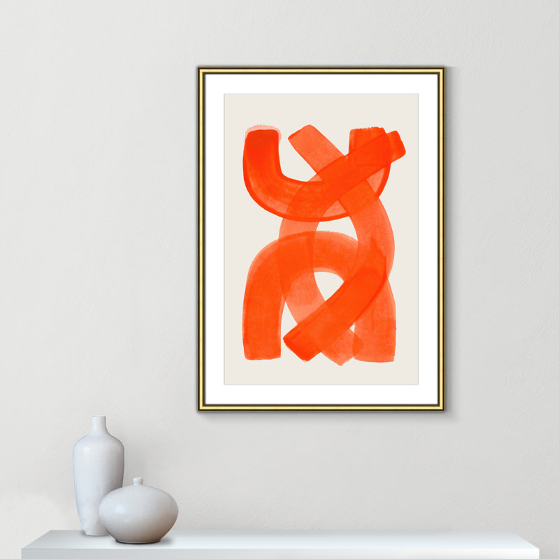 «Orange Strokes Print» par Haniff, L 26,75 po x H 36,75 po, Imprimé mat, Gold Classic